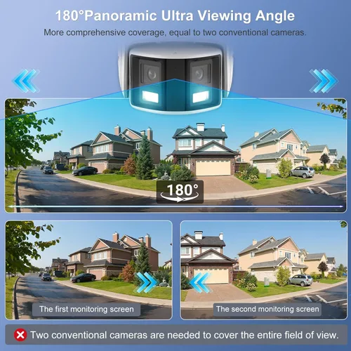 Vista 2 de Anpviz Cámara de seguridad de doble lente PoE de 6 MP para exteriores, panorámica de 180° gran angular IP Dome con cable cámara con detección