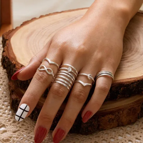 Vista 6 de Long tiantian Anillos para adolescentes y niñas, conjuntos de anillos apilables para mujeres, anillos vintage para nudillos, regalos
