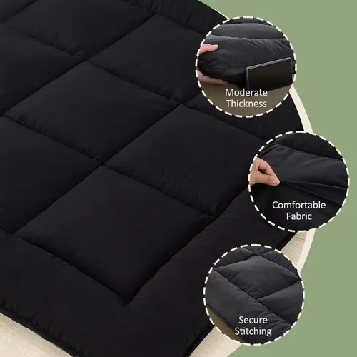 Vista 5 de Colchón japonés plegable y portátil, colchón de futón enrollable de 3 pulgadas, tapete de tatami negro para adultos y niños, espuma viscoelástica