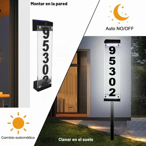 Vista 4 de Número solar de casa, número de dirección solar con número acrílico 3D, estacas de hierro, luz colorida, control remoto, señal de dirección moderna