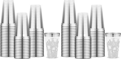 Vista 11 de Sliner 50 vasos de plástico duro con doble aro, copas de vino resistentes para vacaciones, Navidad, Año Nuevo, suministros de fiesta de cumpleaños