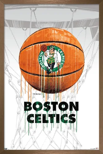 Vista 14 de Trends International NBA Boston Celtics - Póster de pared Drip Ball 20, 14.725 x 22.375 pulgadas, versión enmarcada de madera de granero Versión