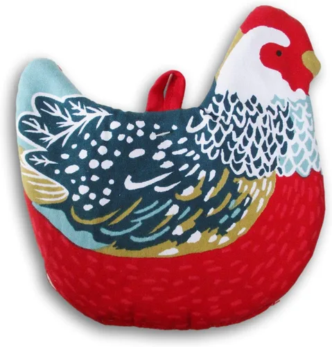 Vista 2 de Lindo soporte para ollas en forma de gallina roja - 8 x 8 pulgadas