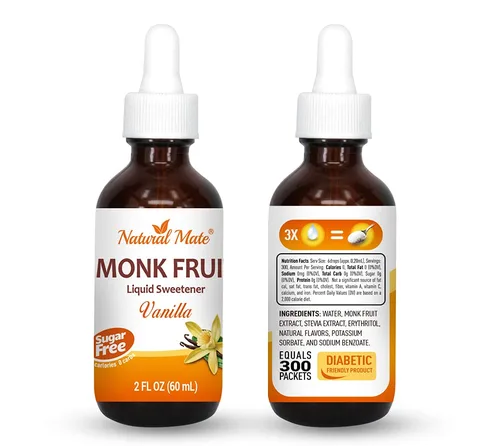 Vista 5 de Edulcorante líquido saborizado de fruta de monje optimizado con eritritol 2oz - Sabor vainilla 1 paquete