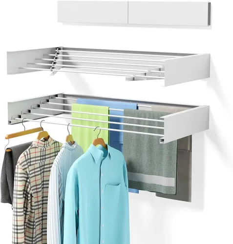Vista 12 de ZMBESUP Estante de secado de ropa plegable, para montar en la pared, estante de secado de pared retráctil, 23.6 pulgadas de ancho, 4 varillas