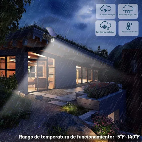Vista 4 de Luces solares con sensor de movimiento al aire libre 2000LM, luces de seguridad de inundación IP67, luces puntuales impermeables para patio, garaje