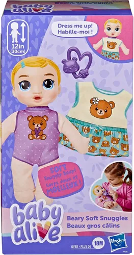 Vista 2 de Baby Alive Beary Soft Snuggles Baby Doll, pelo rubio (exclusivo de Amazon)