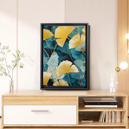 Vista 4 de Gold Turquoise Ginkgo Leaf Print, Captivating Plants Wall Art, Ginkgo Biloba Leaf Print Painting, Embrace the Serenity of Nature