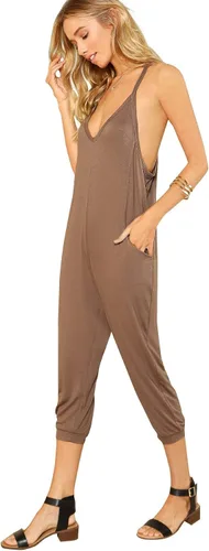 Vista 3 de DIDK - Enterizo para mujer con cuello en V, tirantes delgados, piernas holgadas
