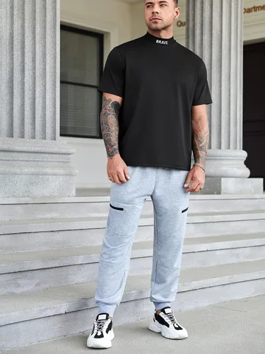 Vista 5 de RLOKK Camisas para hombres y hombres, con bordado de letras y cuello alto falso (color negro, talla 5XL)