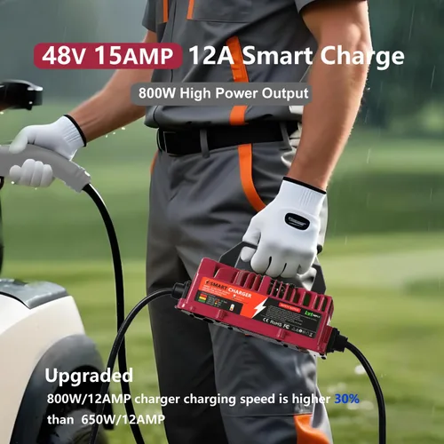 Vista 2 de Cargador de batería para carrito de golf de 48 V y 15 amperios para Yamaha G29 con enchufe de hoja de 3 pines mejorado, cargador inteligente
