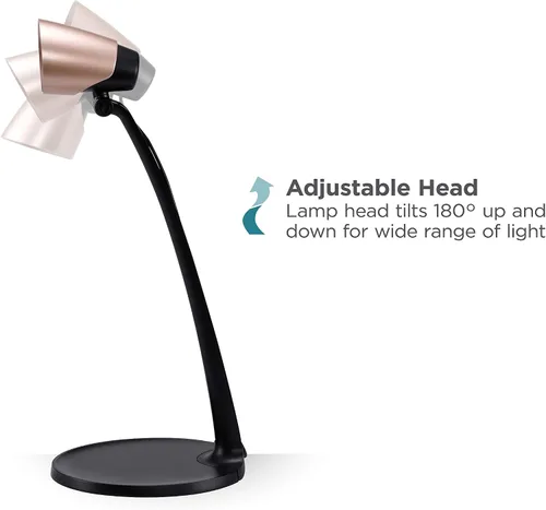 Vista 4 de PureOptics LED Lámpara de escritorio LED moderna, 3.5W, oro rosa (VLED1814-BD)
