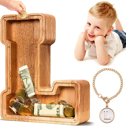 Vista 46 de SummiDate Alcancía de madera de letra para niños y niñas, Alfabeto, personalizada, regalo de cumpleaños y pascua para niños (A)