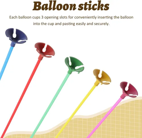 Vista 5 de PRETYZOOM 100 palos y copas para globos, coloridos soportes de globos de plástico para cumpleaños, bodas, vacaciones, celebraciones, eventos