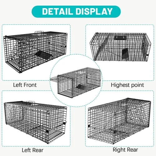 Vista 15 de Trampa de jaula para animales vivos, trampa de ardillas humanas de 24 "x 7