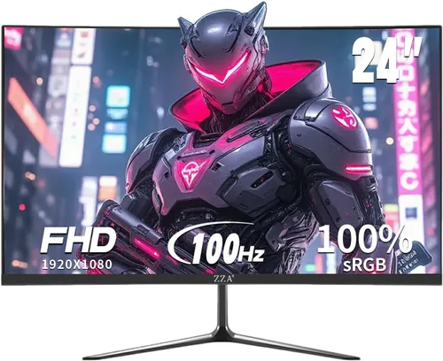 Vista 2 de ZZA - Monitor de 24 pulgadas 100HZ, 1080p, monitor de juegos curvo 2800R, VA 120% sRGB, FreeSync, sin marco en tres lados, filtro de luz azul