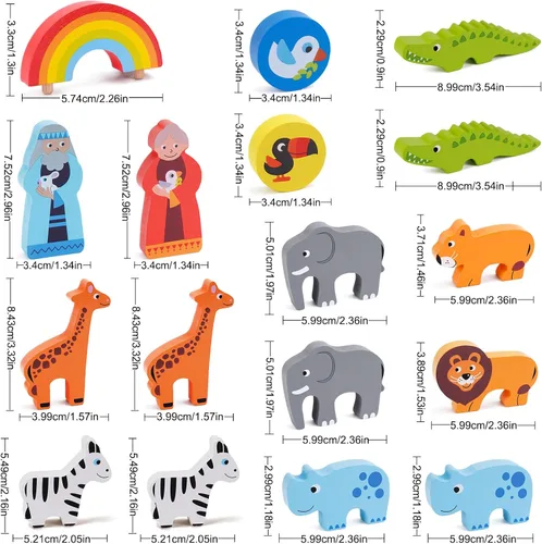 Vista 7 de KMTJT Juego de animales de juguete de madera del arca de Noé para niños pequeños, regalos de bautismo para niños de 1, 2, 3, clasificador de formas