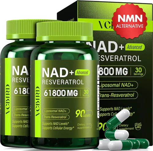 Vista 10 de Suplemento liposomal NAD con resveratrol 1200 mg por porción - NAD Resveratrol para mujeres y hombres - Suplemento NAD+ de alta pureza de 1200 mg