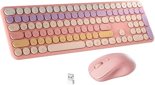 Vista 8 de Combo de teclado y mouse inalámbricos con 110 teclas redondas, interruptor de encendido y sensación de escritura con interruptor de tijera, ideal