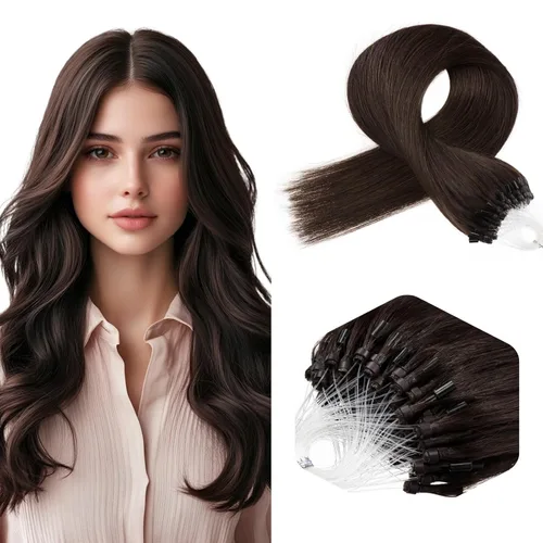 Vista 10 de Micro Link - Extensiones de cabello humano Remy virgen con micro anillo, extensiones de cabello humano de 0.02 oz/hebra, 1.76 oz, extensiones de #1
