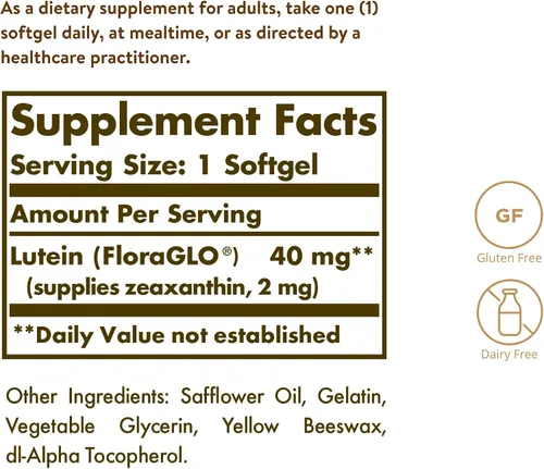Vista 2 de Solgar Luteína 40 mg, 30 cápsulas blandas - Apoya la salud ocular - Ayuda a filtrar la luz azul - Contiene luteína FloraGLO - Sin gluten, sin