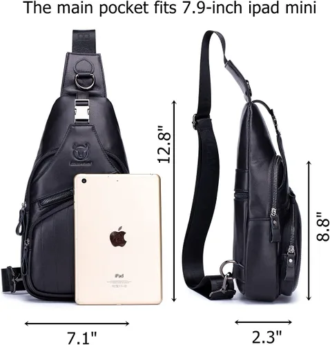 Vista 2 de BULLCAPTAIN Bolso bandolera de cuero genuino para hombre, estilo casual, multiusos, mochila de hombro, mochila de viaje para senderismo