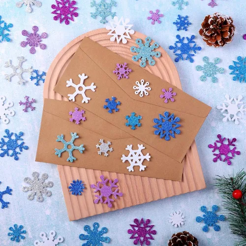 Vista 5 de Aneco 500 calcomanías de espuma con purpurina para copos de nieve autoadhesivos, calcomanías de nieve para decoración de Navidad e invierno