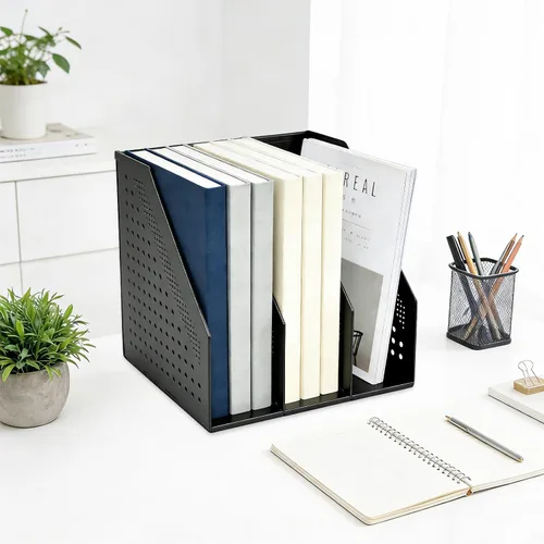 Vista 7 de SAYEEC 1 pieza Organizador de archivos de revistas plegable de plástico con organizador de carpetas vertical para escritorio, organizador