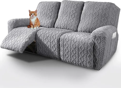 Vista 23 de vctops 6 Piezas Fundas de Sofá Reclinable Loveseat de Felpa con Jacquard Geométrico Suaves Peludas Esponjosas Protector de Muebles Antideslizante