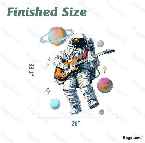 Vista 5 de Minstrel Astronauta tocando guitarra calcomanía de pared Space Wall Sticker Arte de pared extraíble con música para guardería, habitación de bebé