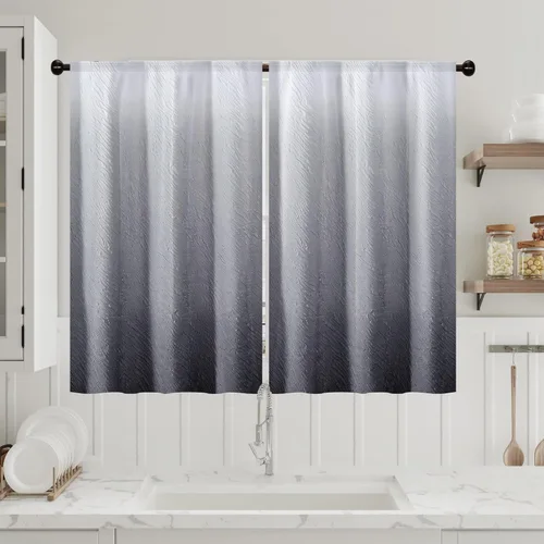 Vista 21 de Cortina de eucalipto negro y gris, cenefa para tratamiento de ventana, estilo bohemio, rústico, floral, bolsillo para barra, cortinas de ventana