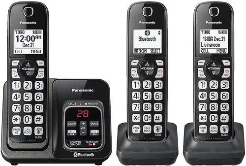 Vista 2 de Panasonic KX-TG7875S Link2Cell - Teléfono inalámbrico Bluetooth con reducción de ruido mejorada y contestador digital, 5 auriculares (negro/plata)