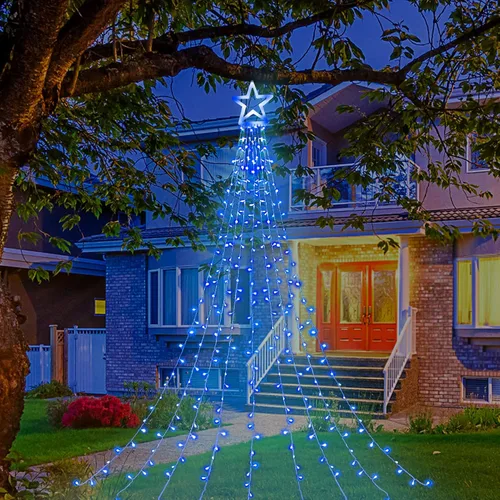 Vista 10 de Luces de Cadena de Estrella de Navidad, 320 Luces LED de Cascada para Árbol con Estrella Superior de 13", 8 Modos de Iluminación para Interiores