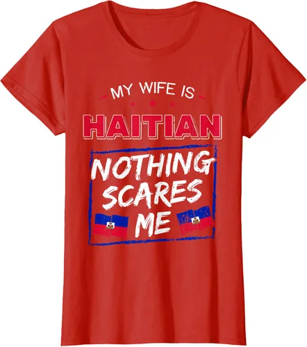 Vista 95 de My Wife Is Haitian Republic of Haiti Heritage Roots - Camiseta con bandera, Negro, S