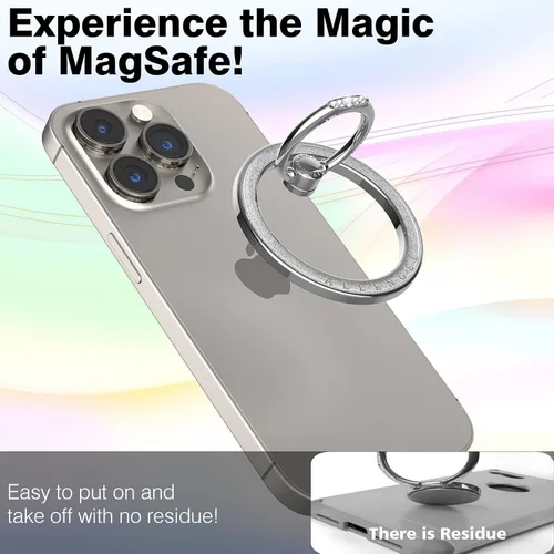 Vista 5 de Allengel Agarre magnético para teléfono MagSafe, soporte de anillo magnético compatible con anillo de teléfono MagSafe, soporte de dedo giratorio