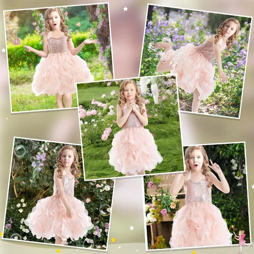 Vista 5 de Vestido tutú para niñas, traje de cumpleaños, vestido de fiesta de tul con lentejuelas brillantes para niñas, baile de graduación, tenis, concurso