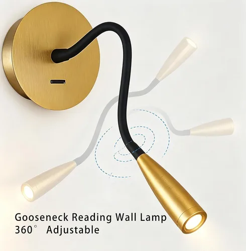 Vista 4 de Manguera de cuello de cisne flexible LED para pared, luz de lectura enfocada para dormitorio, lámpara de pared ajustable para cabecero de noche