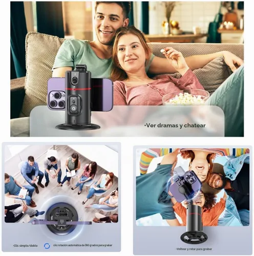 Vista 6 de Control remoto de trípode de seguimiento automático de cara, soporte de teléfono de seguimiento inteligente, montaje de cámara de teléfono de 360°