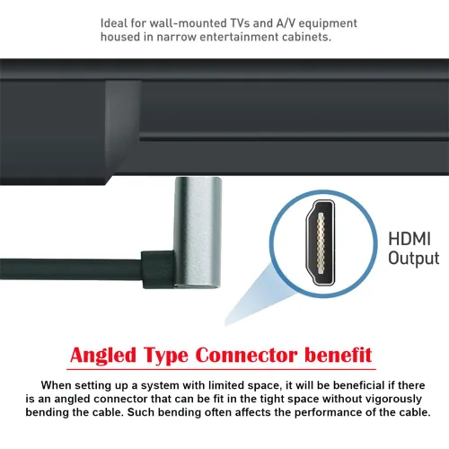 Vista 5 de xiwai 8K HDMI 2.1 Cable HDTV ultra fino 1.6 ft 4K Hyper Super Flexible Cable delgado en ángulo de 90 grados Tipo-A macho a macho para computadora