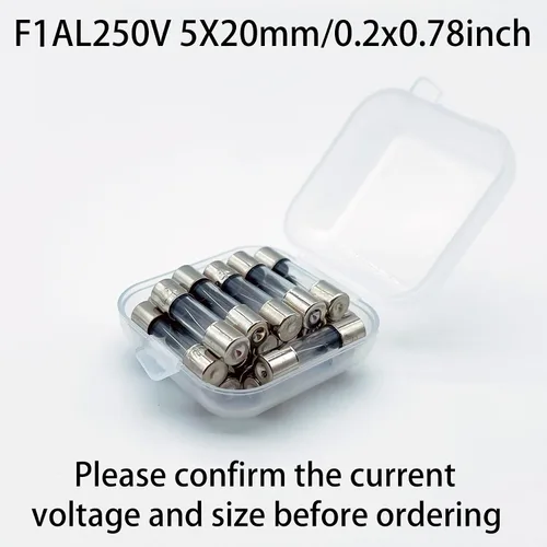 Vista 3 de Paquete de 20 fusibles de soplado rápido F1AL250V 0.197x0.787 in Fusible de vidrio 1A 1Amp 250V Fusibles de vidrio 0.2x0.78 pulgadas