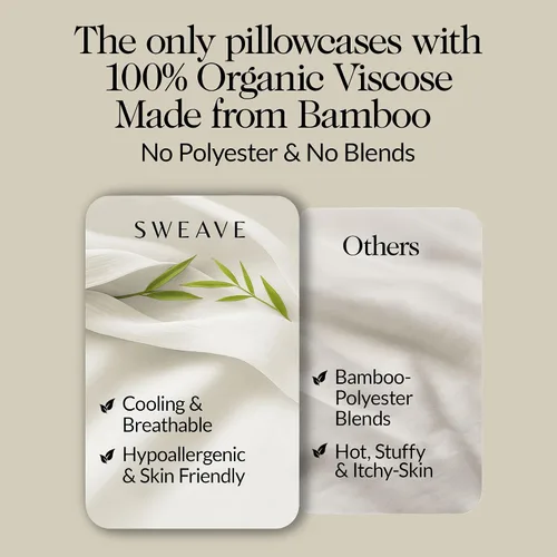 Vista 2 de Juego de 2 fundas de almohada de viscosa de bambú 100% cultivadas orgánicamente, refrescantes y transpirables, suaves como la seda, doble costura