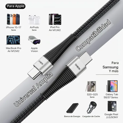 Vista 7 de Cable USB C a USB C de 3 pies, paquete de 3 unidades, 100 W, tipo C a C Negro