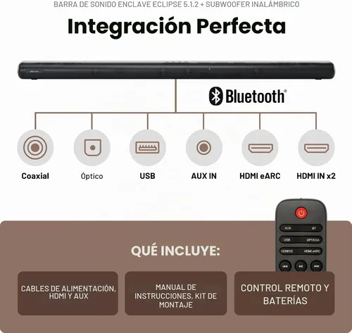 Vista 6 de Enclave Eclipse 5.1.2 Dolby Atmos Barra de sonido con subwoofer inalámbrico de 8 pulgadas, incluye 11 controladores personalizados y subwoofer de 8