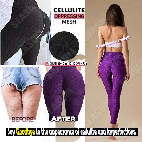 Vista 4 de SEASUM - Pantalones de yoga de cintura alta para mujer, con control de abdomen y realce de glúteos, leggings favorecedores para entrenar y correr