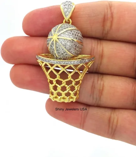 Vista 5 de Collar de cadena cubana con acabado de oro de 14 quilates para canalón de baloncesto