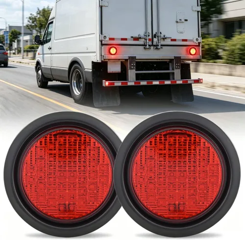 Vista 17 de Nilight Luces traseras para remolque, 2 unidades, 4 pulgadas, redondas, 12 LED, ámbar, cromado, marco, marcador, señal de giro, luz trasera