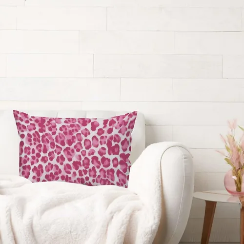 Vista 3 de ArogGeld Funda de cojín lumbar con estampado de guepardo rosa intenso, almohada con estampado de leopardo fucsia para decoración de granja, funda