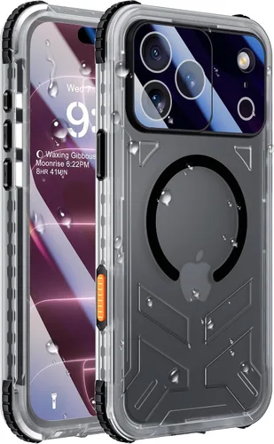 Vista 52 de Funda impermeable para iPhone 15 con Magsafe, protector de pantalla, cordón, IP68 militar de cuerpo completo a prueba de golpes, para deportes Negro
