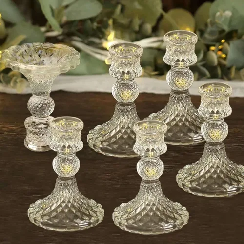 Vista 14 de Efavormart - Candelabro de acrílico transparente con 9 brazos, soporte para velas con base cuadrada, 4 pies de alto