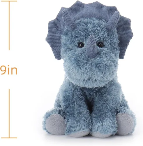 Vista 5 de Apricot Lamb Triceratops - Animales de peluche azul oscuro para niños, suaves y lindos juguetes de peluche para bebé niña y niño, 9 pulgadas